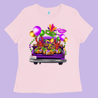 Mardi Gras Farm Truck Back View Ladies Tee Designed By Fadigitalartstudio