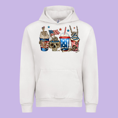 4th Of July Skeleton Coffee Cups Urban Hoodie Designed By Jasminsmagicworld