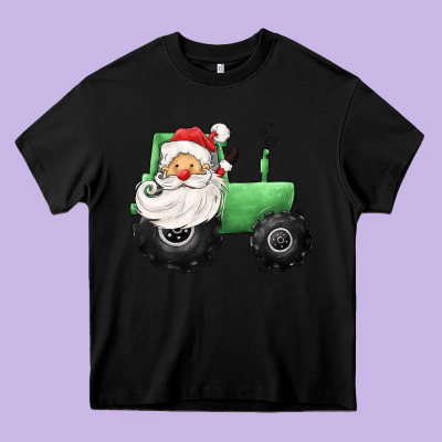 Santa Tractor Heavy Core Tee Designed By Cowgirlartshop