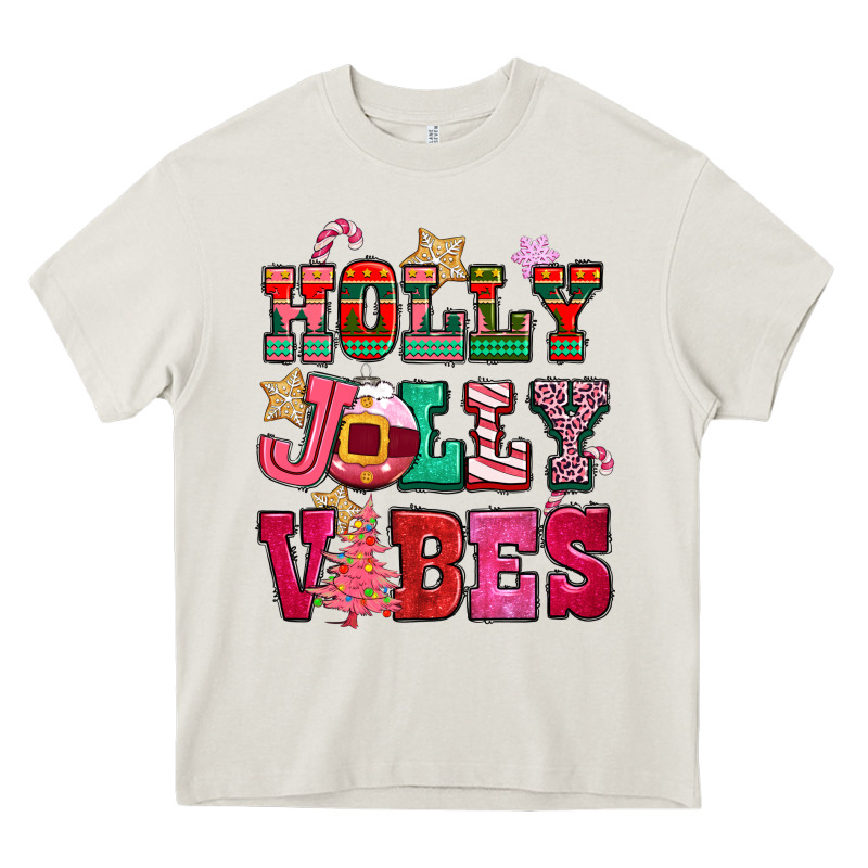 Holly Jolly Vibes Pink Christmas Heavy Core Tee by CowGirlArtShop | Teevron