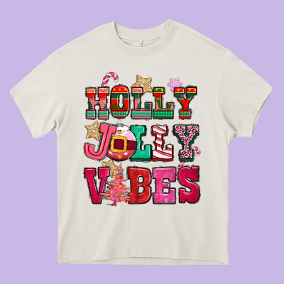 Holly Jolly Vibes Pink Christmas Heavy Core Tee Designed By Cowgirlartshop