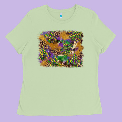 Mardi Gras Plaid Purple Glitter Background Ladies Tee Designed By Fadigitalartstudio