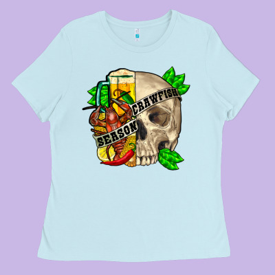 Skull Crawfish Season Ladies Tee Designed By Fadigitalartstudio