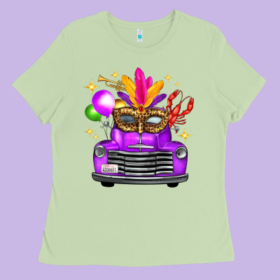Mardi Gras Truck Leopard Mask Ladies Tee Designed By Fadigitalartstudio