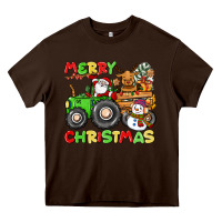 Chocolate Brown merry christmas crew tractor Heavy Core Tee - CowGirlArtShop