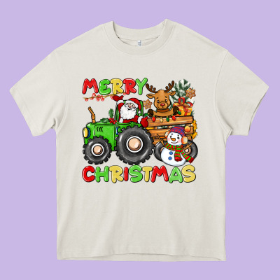 Merry Christmas Crew Tractor Heavy Core Tee Designed By Cowgirlartshop