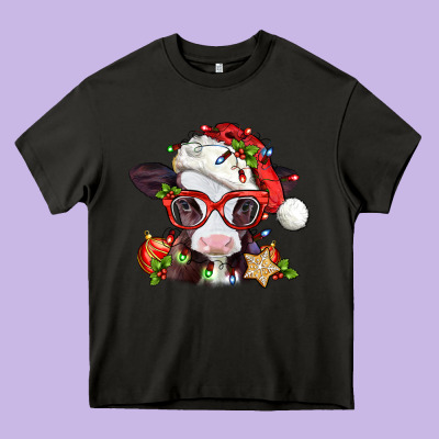 Christmas Baby Cow Heavy Core Tee Designed By Jasminsmagicworld