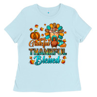 Baby Blue Grateful Thankful Blessed Thanksgiving Cold Drink Ladies Tee - FaDigitalArtStudio