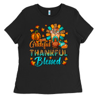 Black Grateful Thankful Blessed Thanksgiving Cold Drink Ladies Tee - FaDigitalArtStudio