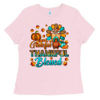 Bubblegum Pink Grateful Thankful Blessed Thanksgiving Cold Drink Ladies Tee - FaDigitalArtStudio