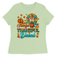 Grateful Thankful Blessed Thanksgiving Cold Drink Ladies Tee | Teevron