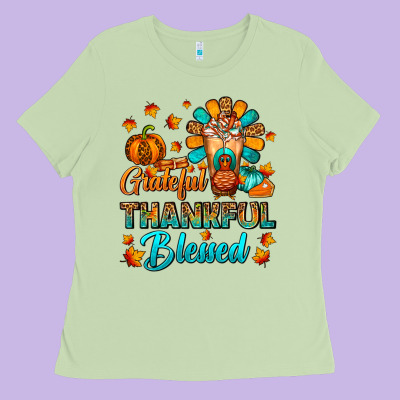 Grateful Thankful Blessed Thanksgiving Cold Drink Ladies Tee Designed By Fadigitalartstudio