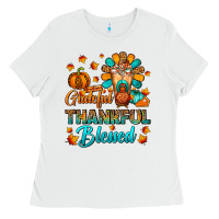 White Grateful Thankful Blessed Thanksgiving Cold Drink Ladies Tee - FaDigitalArtStudio