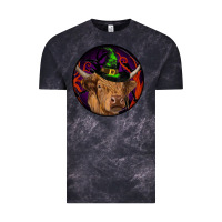 Cloud Black halloween highland cow round Vintage Tee - RanaPortraitStore