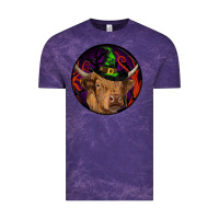 Cloud Purple halloween highland cow round Vintage Tee - RanaPortraitStore