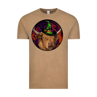 Halloween Highland Cow Round Vintage Tee | Teevron