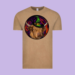 Halloween Highland Cow Round Vintage Tee Designed By Ranaportraitstore