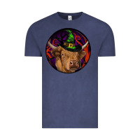 Vintage Denim halloween highland cow round Vintage Tee - RanaPortraitStore