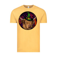 Vintage Mustard halloween highland cow round Vintage Tee - RanaPortraitStore