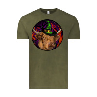 Vintage Olive halloween highland cow round Vintage Tee - RanaPortraitStore