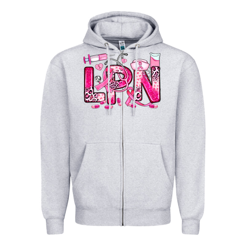 Breast Cancer Lpn Licensed Practical Nurse Zipper Hoodie by JahusDesignShop | Teevron