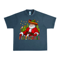 Midnight Navy Feliz Navidad Santa With Cactus Urban Heavy Tee - BundleAndBundleShop