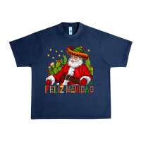 Navy Feliz Navidad Santa With Cactus Urban Heavy Tee - BundleAndBundleShop