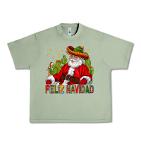 Oil Green Feliz Navidad Santa With Cactus Urban Heavy Tee - BundleAndBundleShop