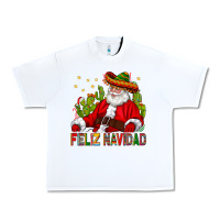 White Feliz Navidad Santa With Cactus Urban Heavy Tee - BundleAndBundleShop