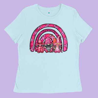 Breast Cancer Rainbow Gnomes Ladies Tee Designed By Fadigitalartstudio