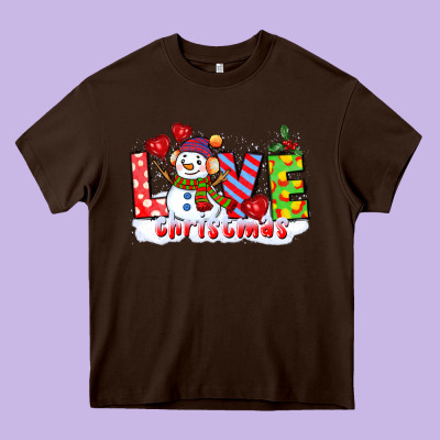 Love Christmas Snowman Heavy Core Tee Designed By Cowgirlartshop