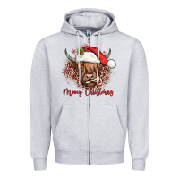 Heather Grey mooey christmas cow Zipper Hoodie - JahusDesignShop
