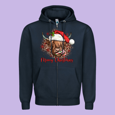 Mooey Christmas Cow Zipper Hoodie Designed By Jahusdesignshop