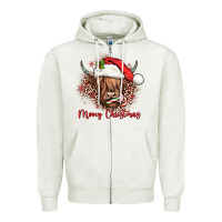 Oatmeal Heather mooey christmas cow Zipper Hoodie - JahusDesignShop