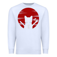 White ninja cat japanese Premium Sweatshirt - DesigneFamous