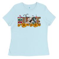 Baby Blue Western Nurse Sunflower Ladies Tee - FaDigitalArtStudio