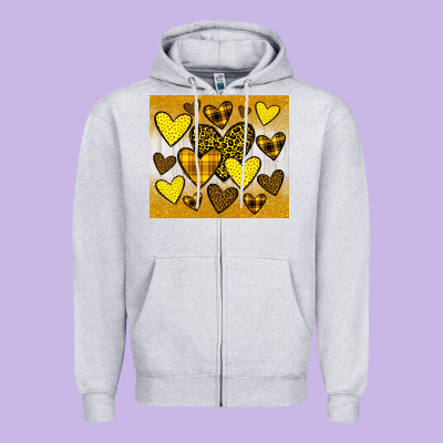 Yellow Hearts Zipper Hoodie Designed By Jahusdesignshop