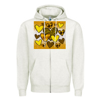 Oatmeal Heather yellow hearts Zipper Hoodie - JahusDesignShop