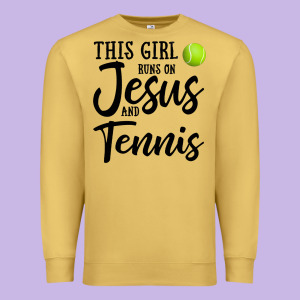 This Girl Runs On Jesus And Tennis Premium Sweatshirt Designed By Designefamous