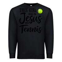 Black this girl runs on jesus and tennis Premium Sweatshirt - DesigneFamous