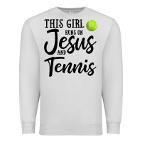 Dove Grey this girl runs on jesus and tennis Premium Sweatshirt - DesigneFamous