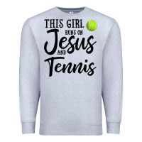 Heather Grey this girl runs on jesus and tennis Premium Sweatshirt - DesigneFamous