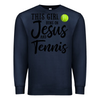 Navy this girl runs on jesus and tennis Premium Sweatshirt - DesigneFamous