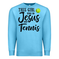 Ocean Blue this girl runs on jesus and tennis Premium Sweatshirt - DesigneFamous