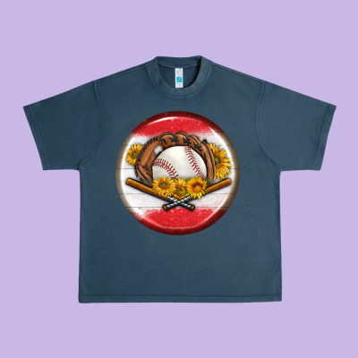 Baseball With Sunflower Round Earrings Urban Heavy Tee Designed By Bundleandbundleshop