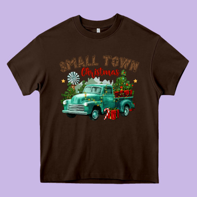 Small Town Christmas Heavy Core Tee Designed By Cowgirlartshop