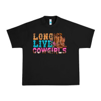 Black Western Long Live Cowgirls With Roses Urban Heavy Tee - BundleAndBundleShop