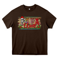 Chocolate Brown Christmas Western Papa Claus Heavy Core Tee - RanaPortraitStore