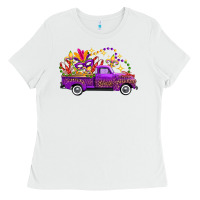 White Mardi Gras Leopard Truck Ladies Tee - FaDigitalArtStudio