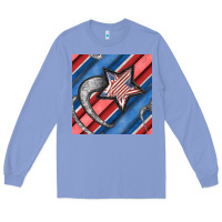 Colony Blue stripes & stars seamless pattern Long Sleeve Tee - BundleAndBundleShop